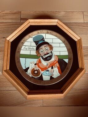 “The Donut Dunker” 519/1000 Hand Painted and signed Oak framed Porcelain plate